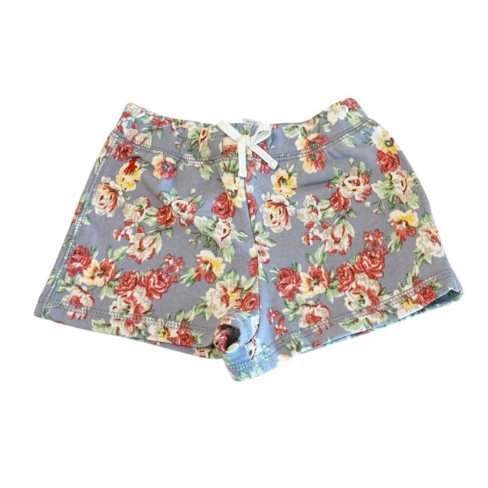 Ralph Lauren Girl's French Terry Floral Shorts Blue Pink Size 9mos NWT